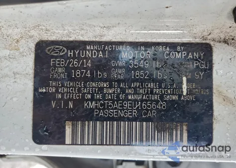 2014 Hyundai Accent Gls from USA, damaged, VIN KMHCT5AE9EU165648